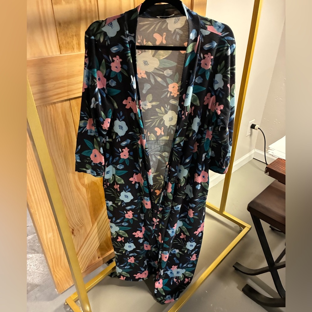 Black floral calf length robe